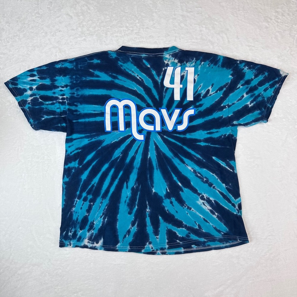 Vintage NBA Dallas Mavericks Dirk Nowitzki 41 Tie Dye T-Shirt Mens XL Blue Navy